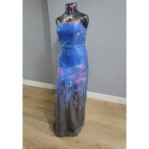 Rene Ruiz Womens Blue & Black Sequin Evening Gown  Polyester Formal Dress